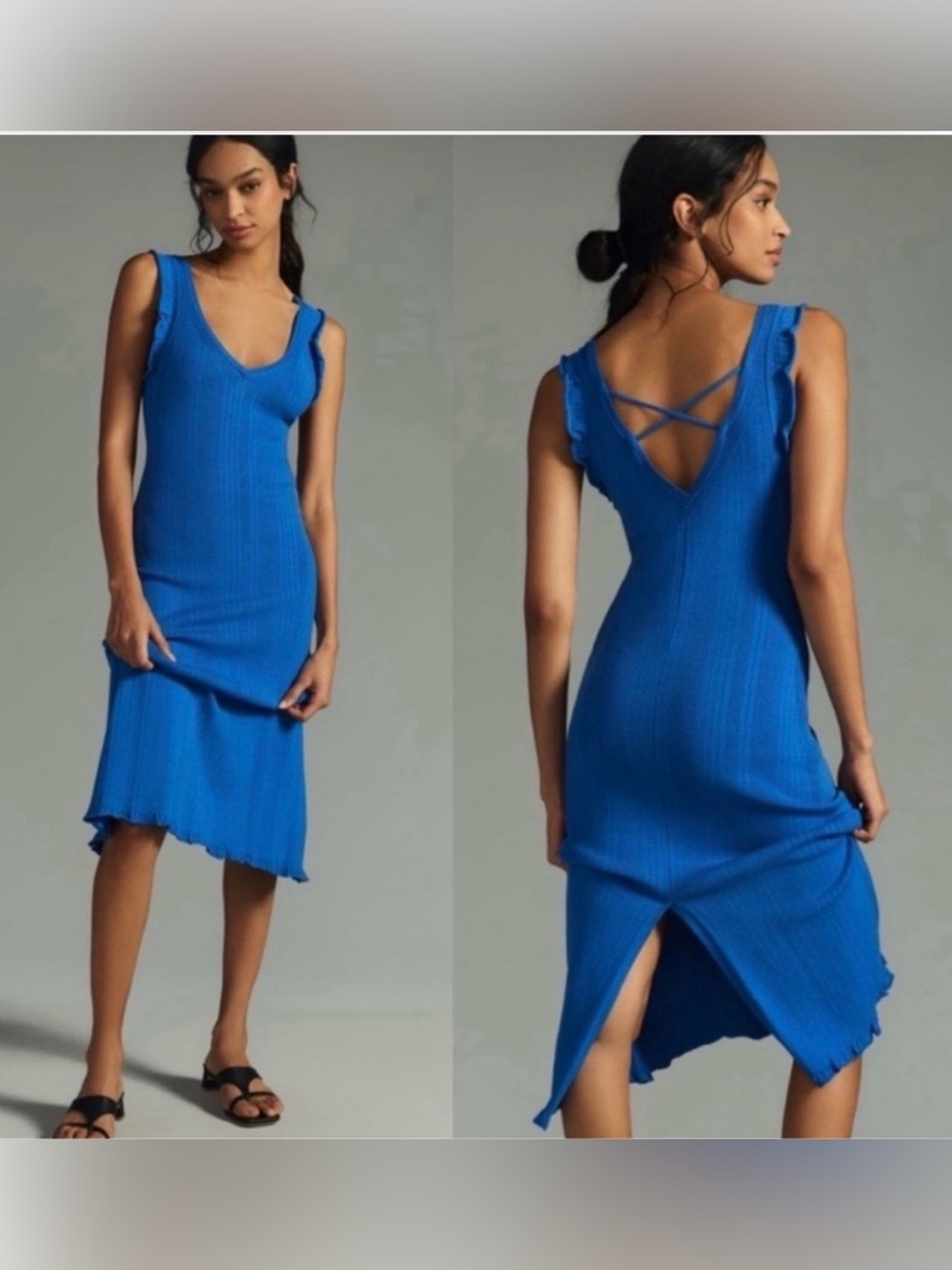Anthropologie Daily Practice Azure Sapphire stretch Knit midi dress, Size XL,EUC